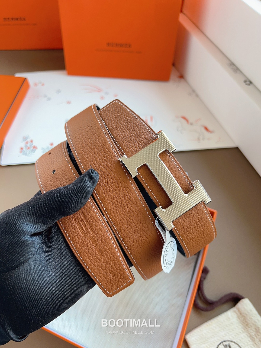 Hermès Constance H Reversible Belt 32mm Togo Calfskin Gold Hardware 에르메스 콘스탕스 H 리버서블 벨트 토고 송아지 가죽 브라운/블랙 3.2cm 1