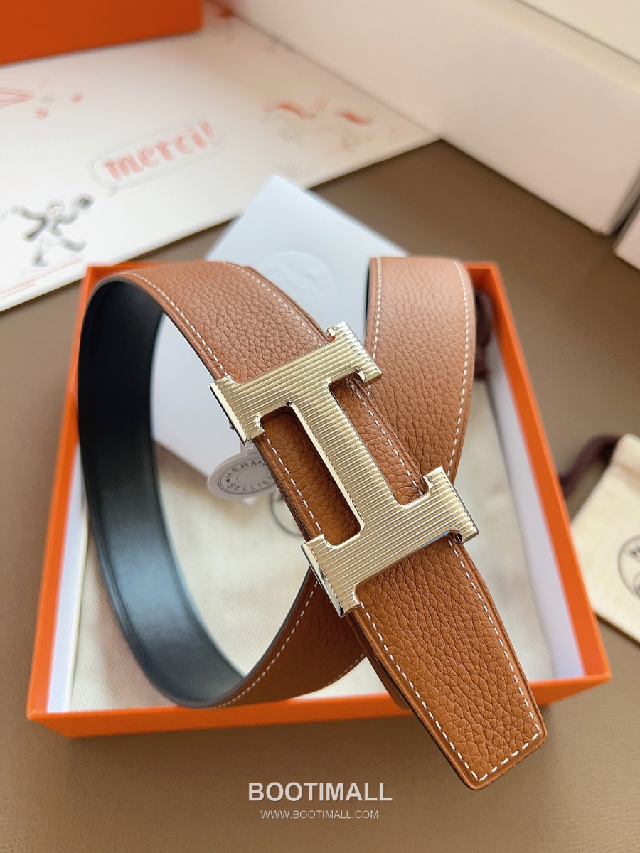 Hermès Constance H Reversible Belt 32mm Togo Calfskin Gold Hardware 에르메스 콘스탕스 H 리버서블 벨트 토고 송아지 가죽 브라운/블랙 3.2cm 2