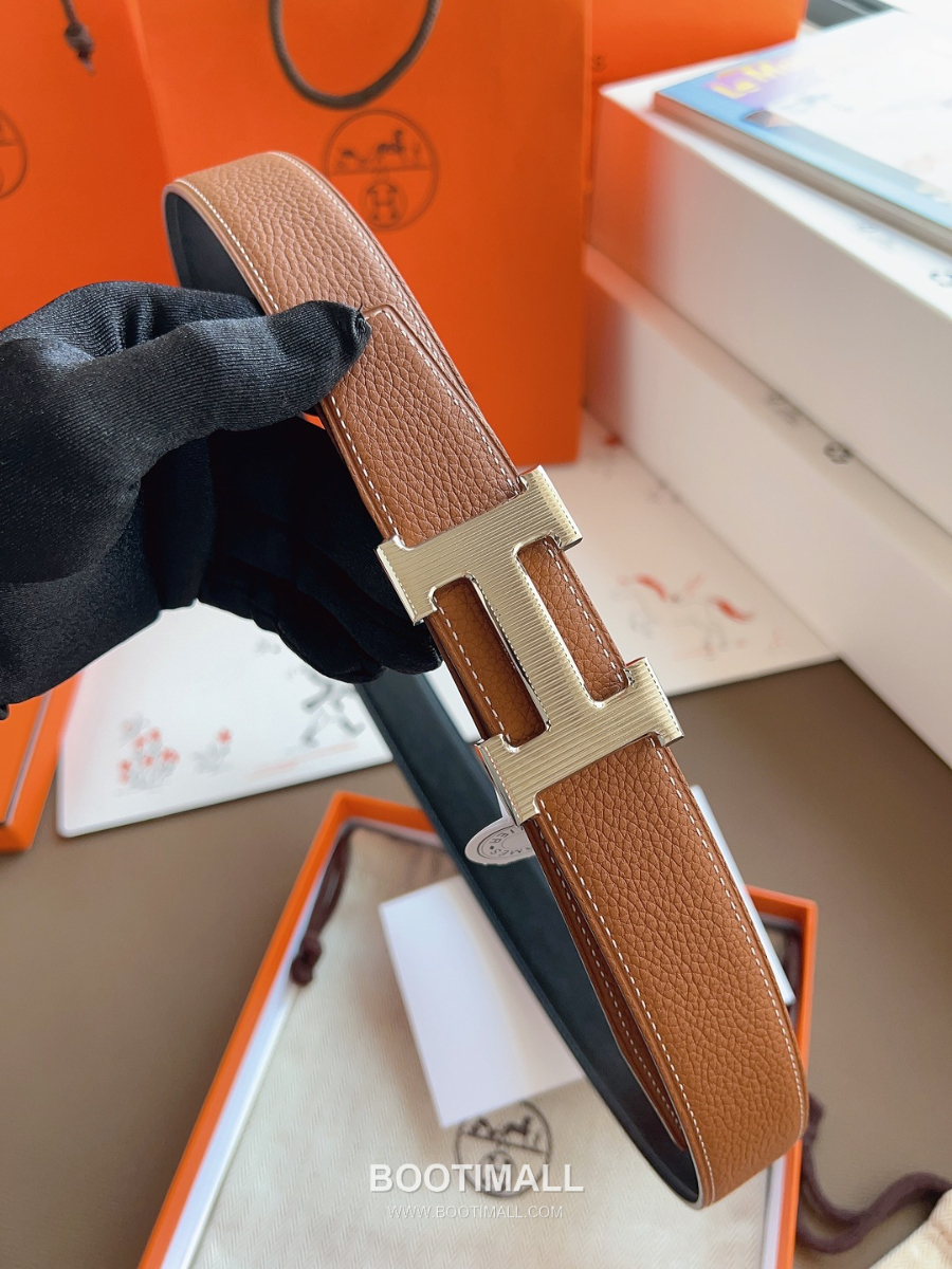 Hermès Constance H Reversible Belt 32mm Togo Calfskin Gold Hardware 에르메스 콘스탕스 H 리버서블 벨트 토고 송아지 가죽 브라운/블랙 3.2cm 3