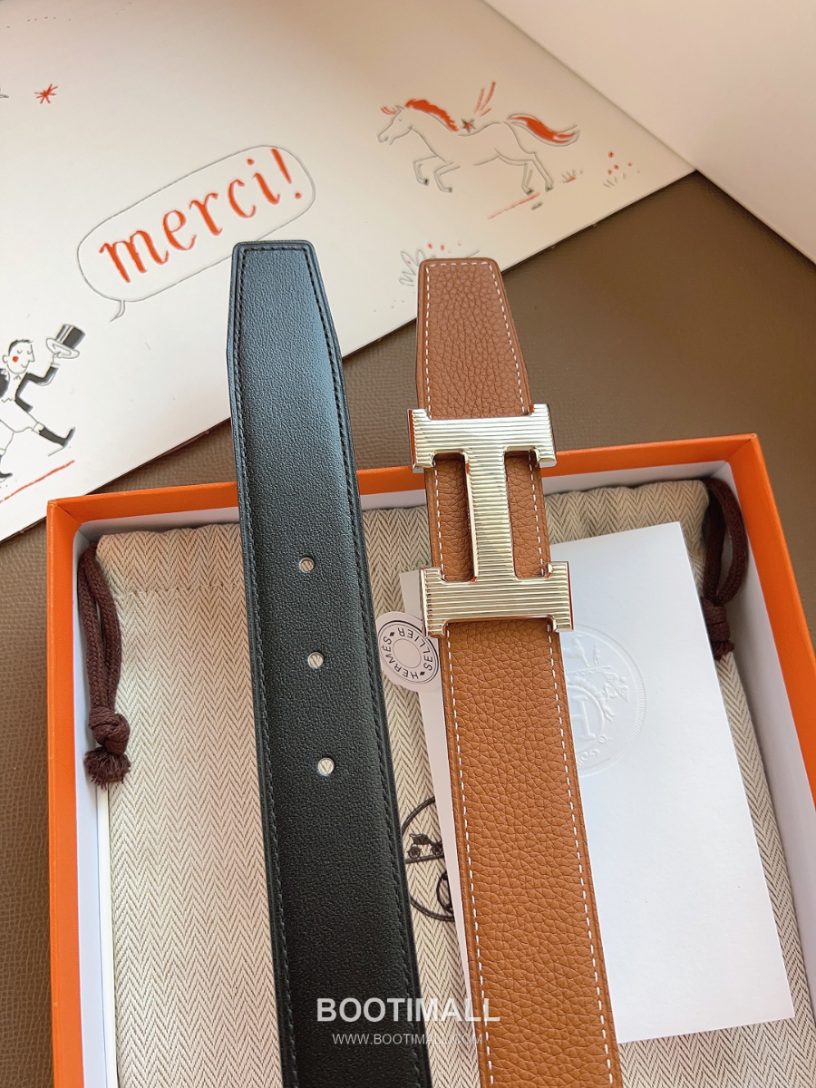 Hermès Constance H Reversible Belt 32mm Togo Calfskin Gold Hardware 에르메스 콘스탕스 H 리버서블 벨트 토고 송아지 가죽 브라운/블랙 3.2cm 5