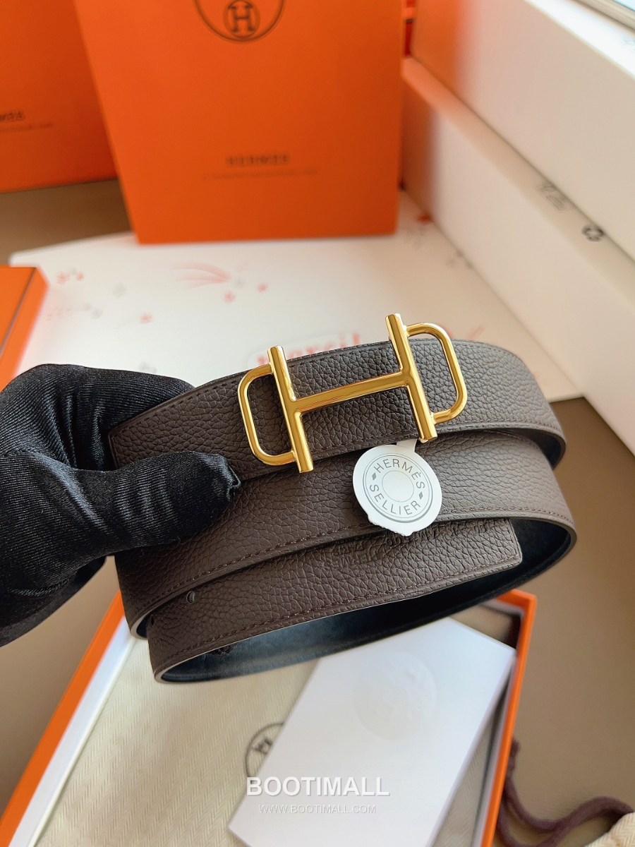 Hermès Constance H Reversible Belt 32mm Togo Calfskin Gold Hardware 에르메스 콘스탕스 H 리버서블 벨트 토고 송아지 가죽 다크브라운/블랙 3.2cm 1
