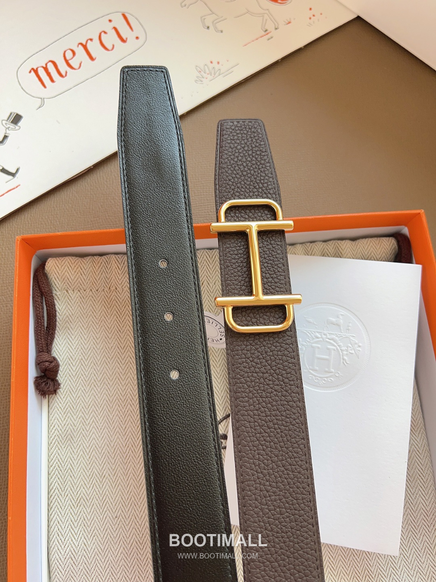 Hermès Constance H Reversible Belt 32mm Togo Calfskin Gold Hardware 에르메스 콘스탕스 H 리버서블 벨트 토고 송아지 가죽 다크브라운/블랙 3.2cm 3