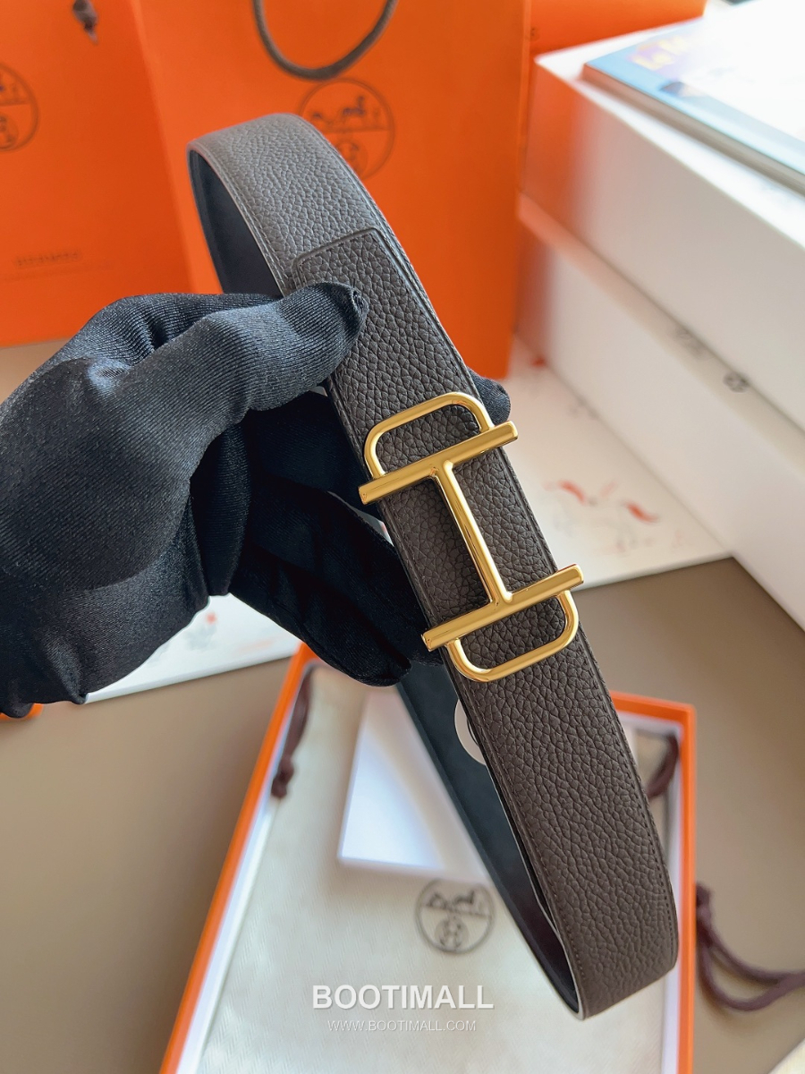 Hermès Constance H Reversible Belt 32mm Togo Calfskin Gold Hardware 에르메스 콘스탕스 H 리버서블 벨트 토고 송아지 가죽 다크브라운/블랙 3.2cm 9