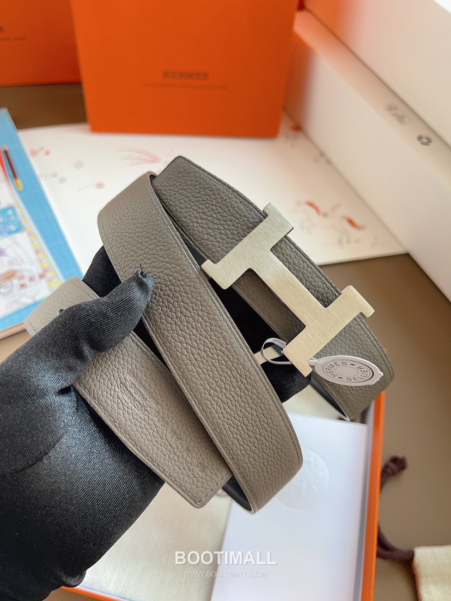 Hermès Constance H Reversible Belt 32mm Togo Calfskin Gold Hardware 에르메스 콘스탕스 H 리버서블 벨트 토고 송아지 가죽 카키/블랙 3.2cm 1