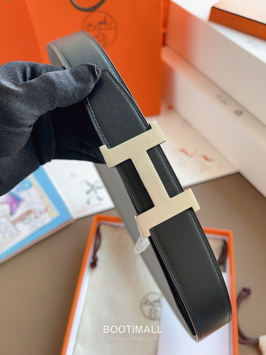 Hermès Constance H Reversible Belt 32mm Togo Calfskin Gold Hardware 에르메스 콘스탕스 H 리버서블 벨트 토고 송아지 가죽 카키/블랙 3.2cm 4
