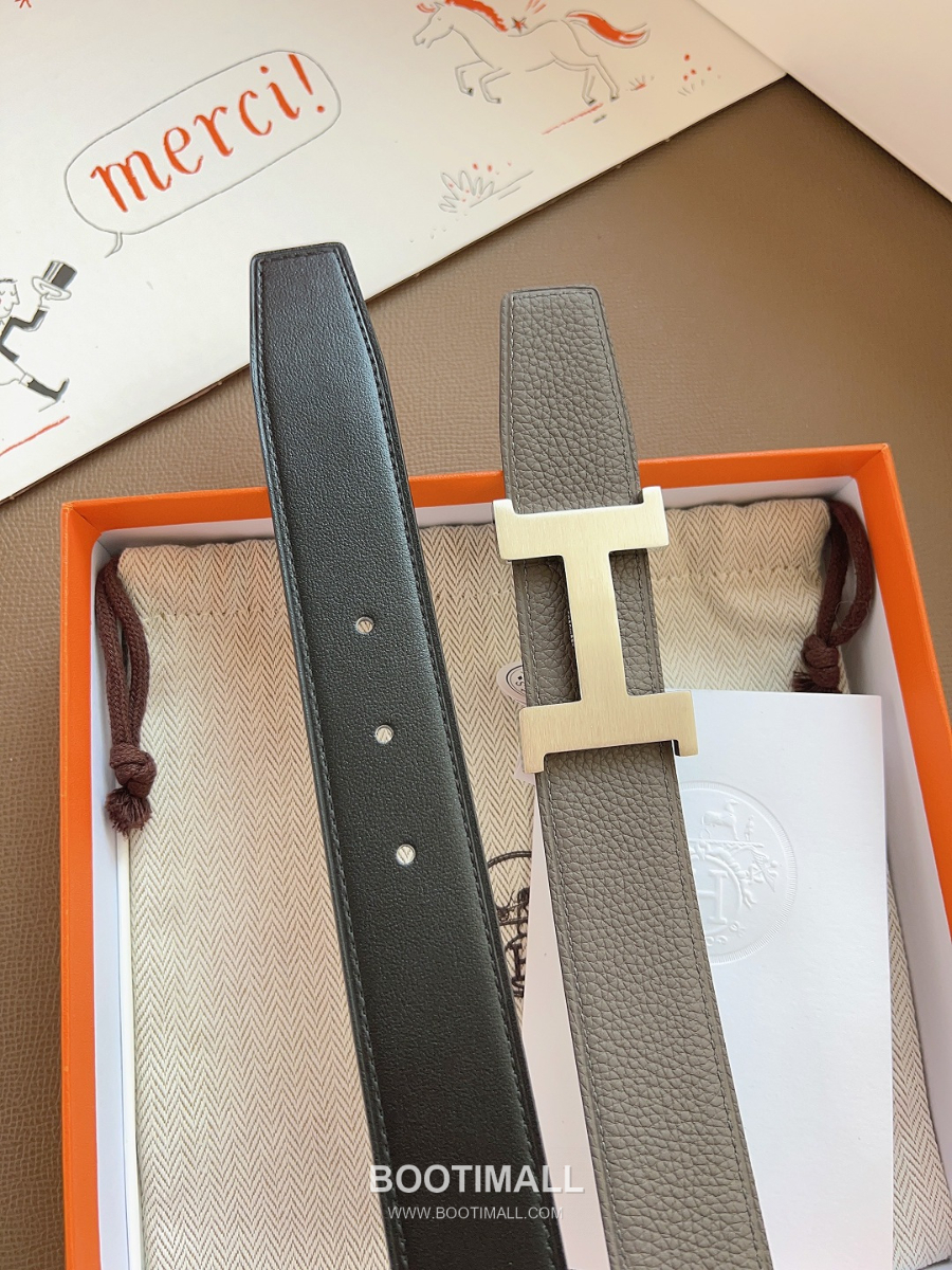 Hermès Constance H Reversible Belt 32mm Togo Calfskin Gold Hardware 에르메스 콘스탕스 H 리버서블 벨트 토고 송아지 가죽 카키/블랙 3.2cm 5