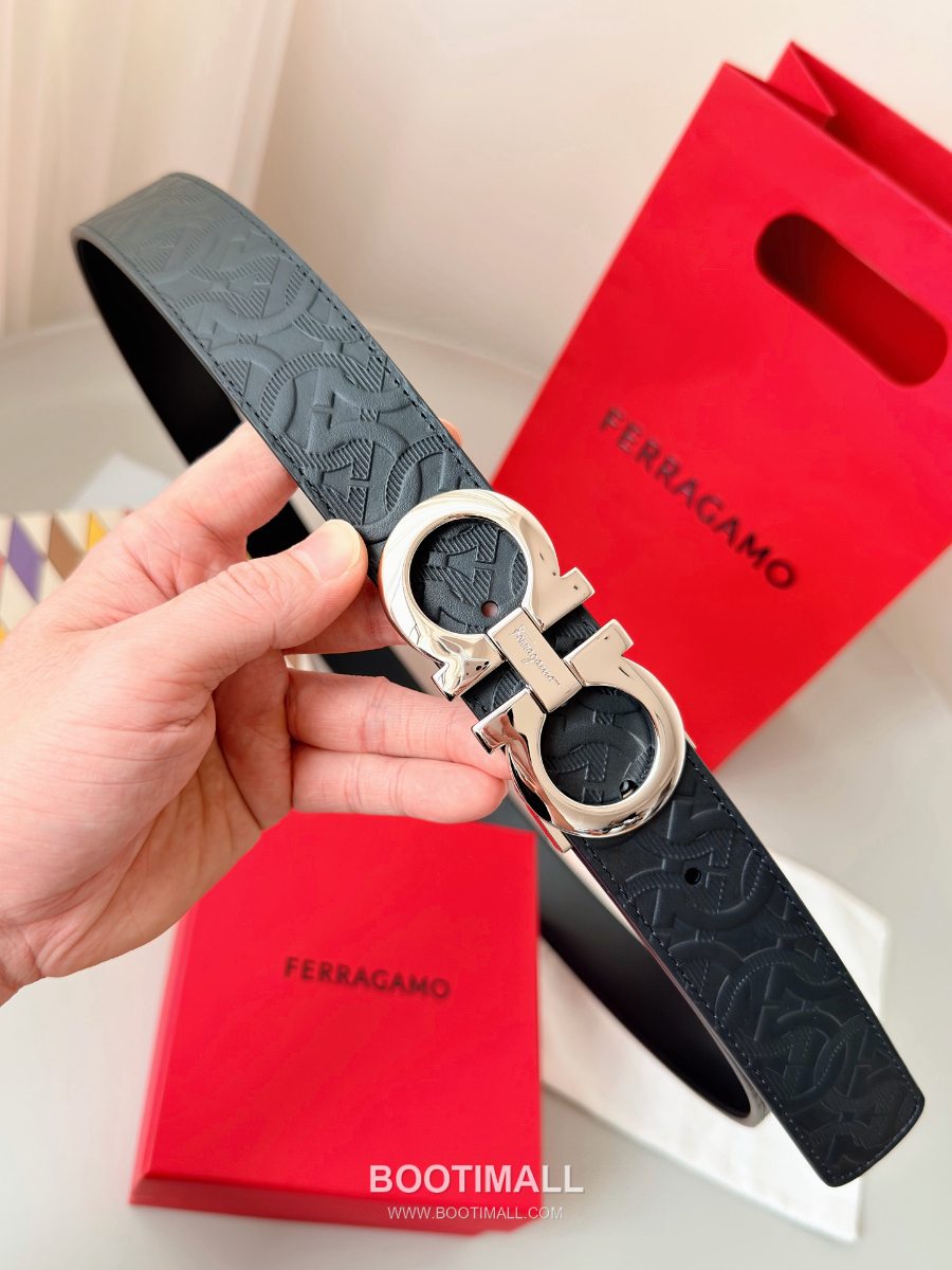 Salvatore Ferragamo Double Gancini Reversible Embossed Calfskin Belt 살바토레 페라가모 더블 간치니 리버서블 엠보 카프스킨 벨트 3.5cm 1