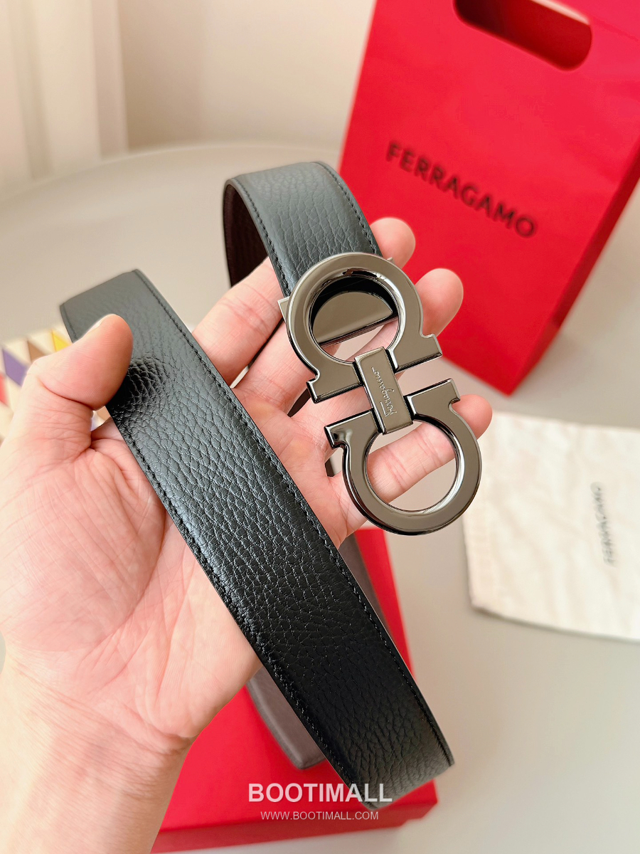 Salvatore Ferragamo Double Gancini Reversible Embossed Calfskin Belt 살바토레 페라가모 더블 간치니 리버서블 엠보 카프스킨 벨트 스모그블랙 3.5cm 4