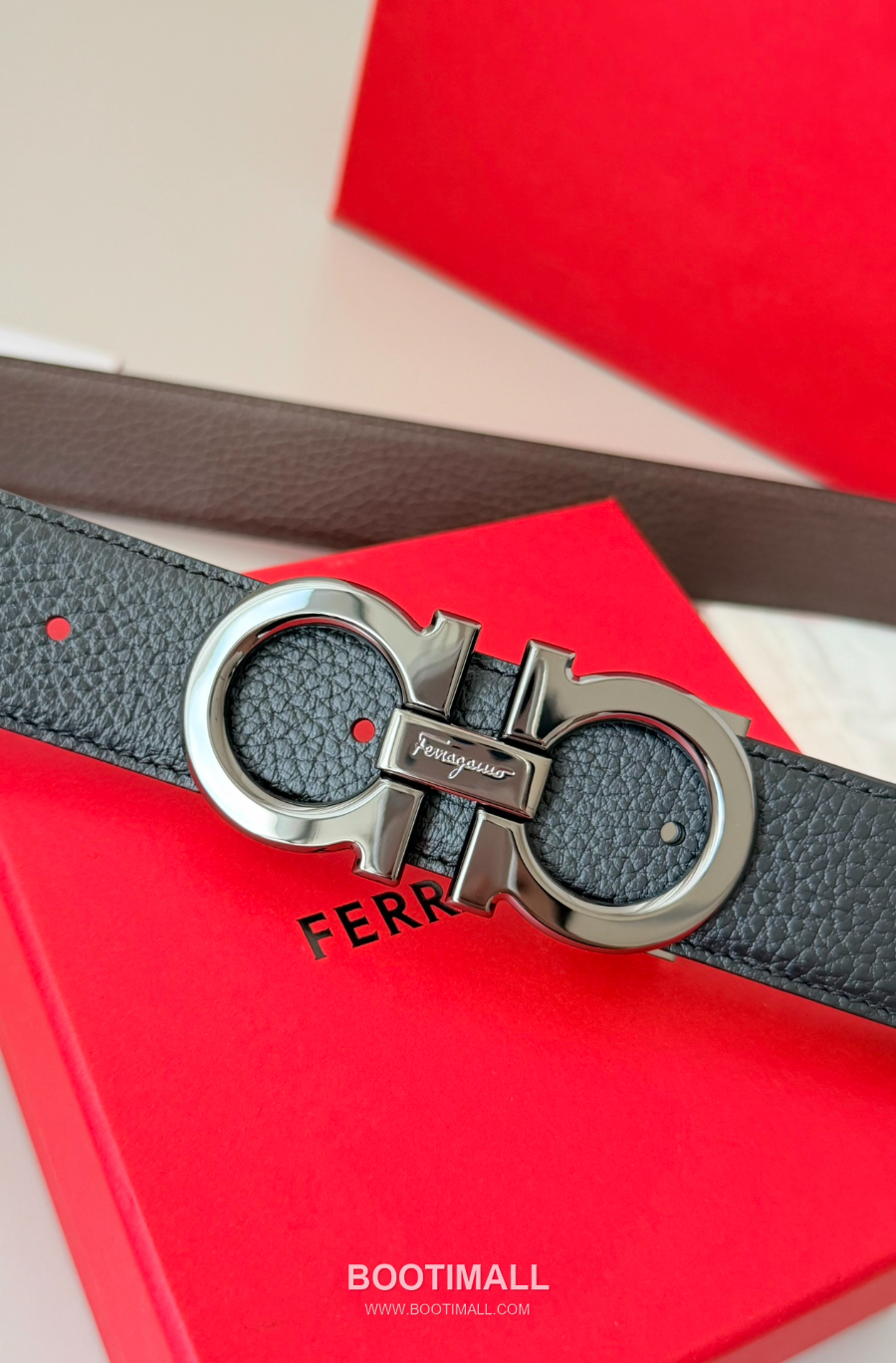 Salvatore Ferragamo Double Gancini Reversible Embossed Calfskin Belt 살바토레 페라가모 더블 간치니 리버서블 엠보 카프스킨 벨트 스모그블랙 3.5cm 5