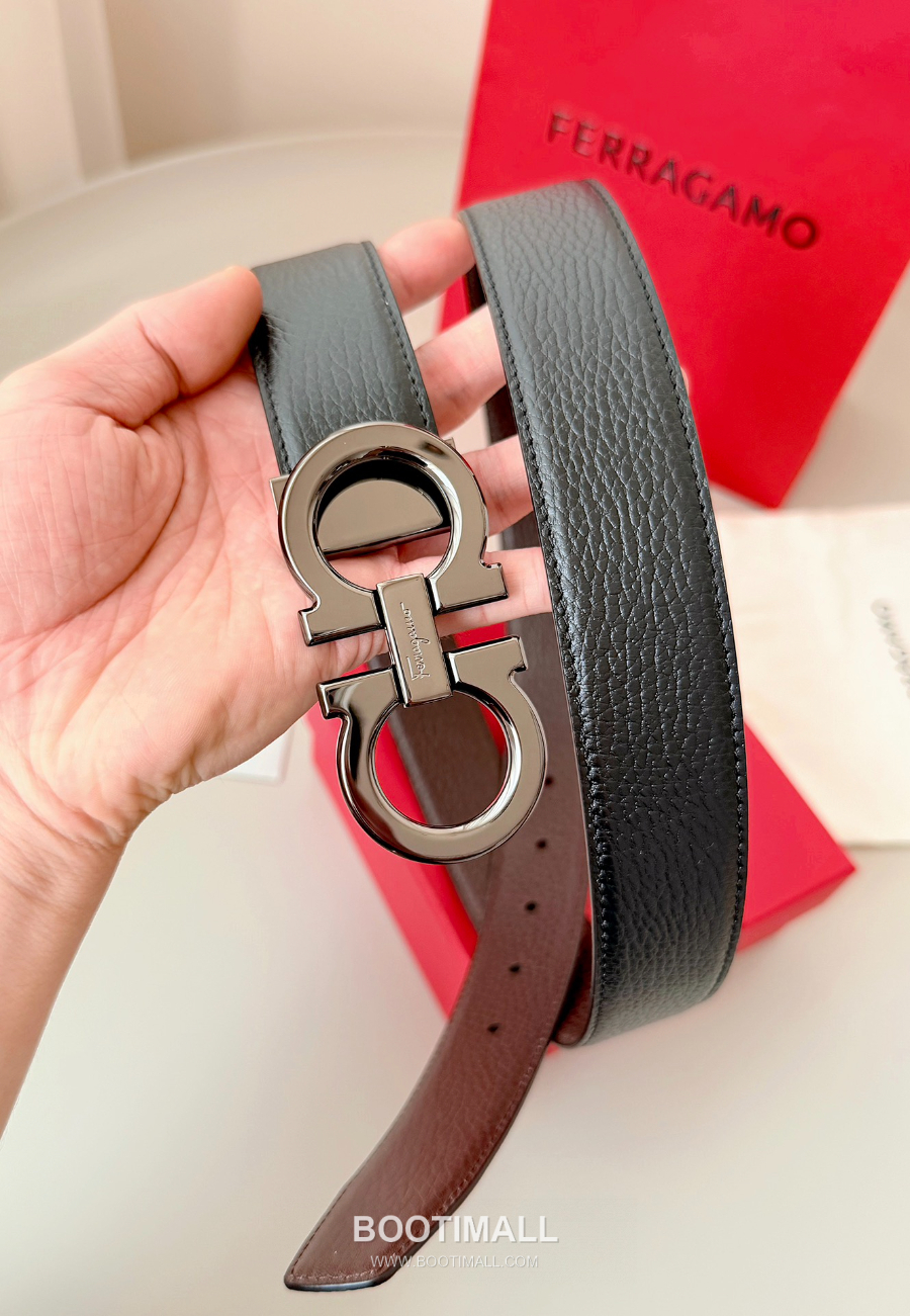 Salvatore Ferragamo Double Gancini Reversible Embossed Calfskin Belt 살바토레 페라가모 더블 간치니 리버서블 엠보 카프스킨 벨트 스모그블랙 3.5cm 6