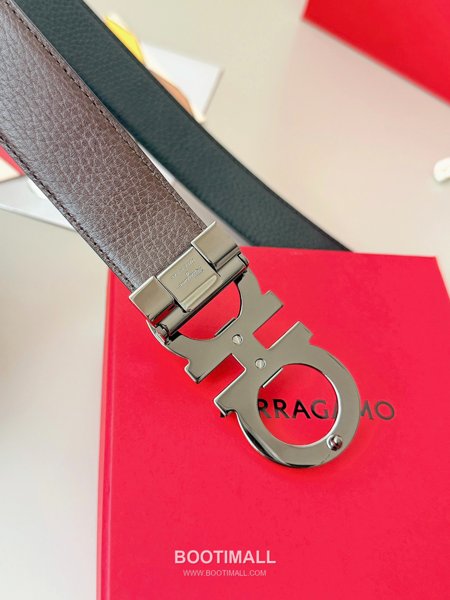 Salvatore Ferragamo Double Gancini Reversible Embossed Calfskin Belt 살바토레 페라가모 더블 간치니 리버서블 엠보 카프스킨 벨트 스모그블랙 3.5cm 8