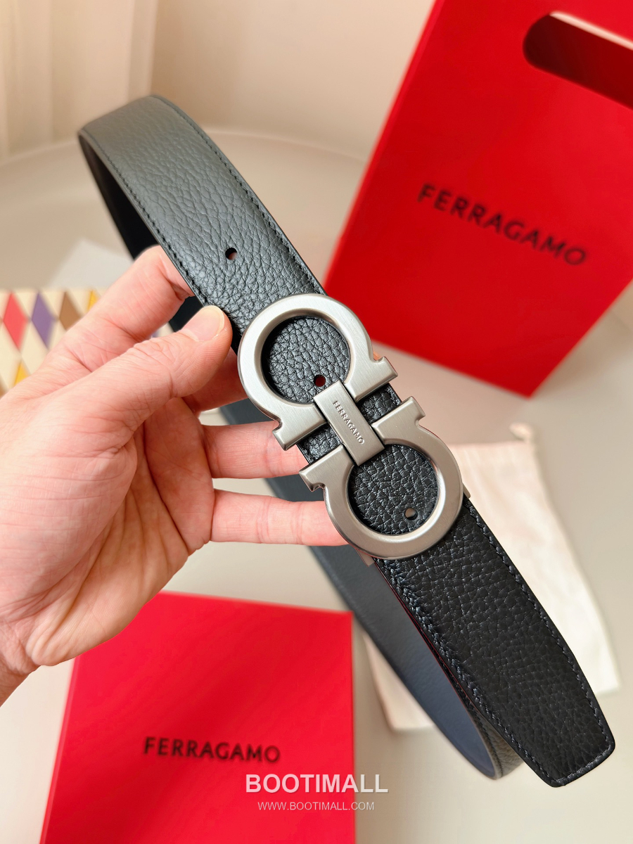 Salvatore Ferragamo Double Gancini Reversible Embossed Calfskin Belt 살바토레 페라가모 더블 간치니 리버서블 엠보 카프스킨 벨트 실버 3.5cm 2