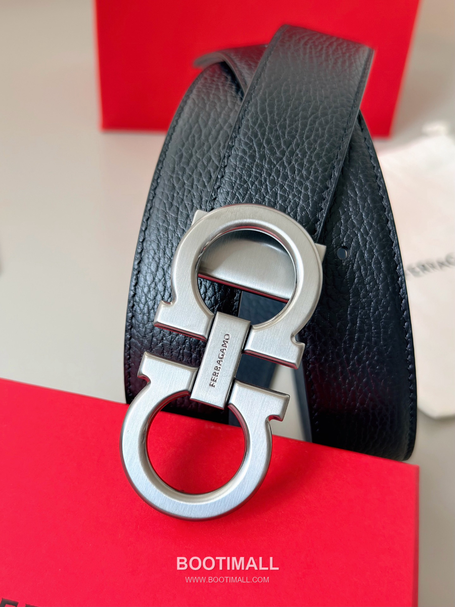 Salvatore Ferragamo Double Gancini Reversible Embossed Calfskin Belt 살바토레 페라가모 더블 간치니 리버서블 엠보 카프스킨 벨트 실버 3.5cm 3
