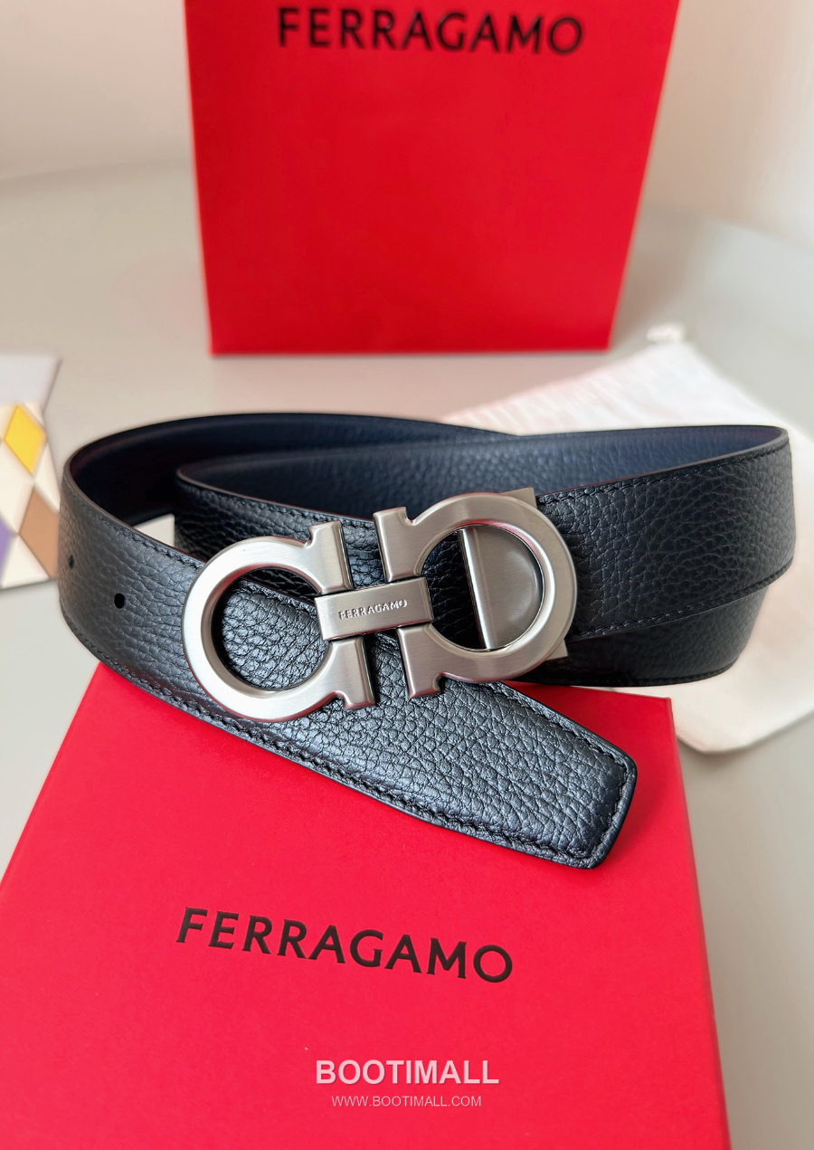 Salvatore Ferragamo Double Gancini Reversible Embossed Calfskin Belt 살바토레 페라가모 더블 간치니 리버서블 엠보 카프스킨 벨트 실버 3.5cm 6