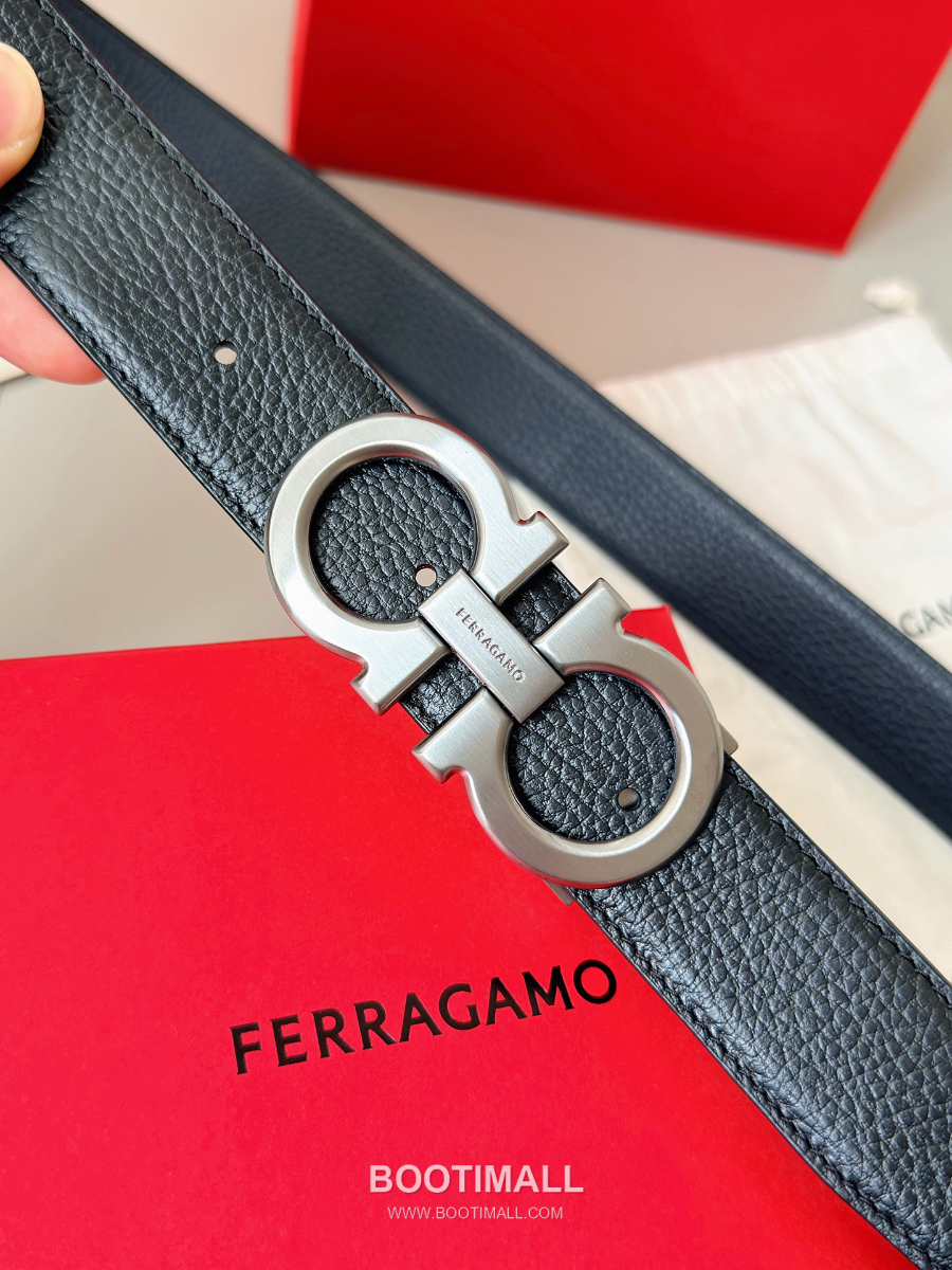 Salvatore Ferragamo Double Gancini Reversible Embossed Calfskin Belt 살바토레 페라가모 더블 간치니 리버서블 엠보 카프스킨 벨트 실버 3.5cm 7