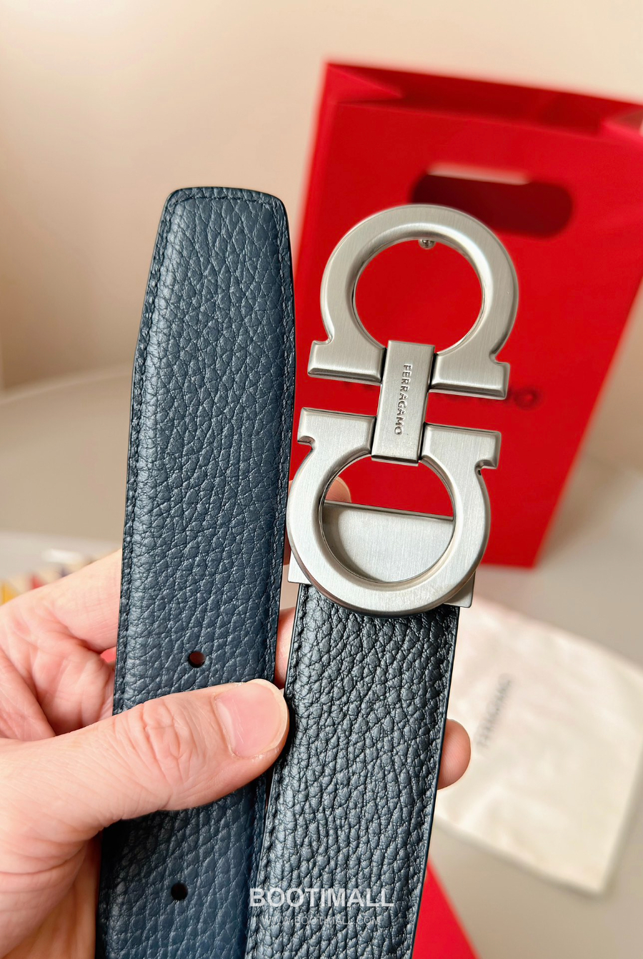 Salvatore Ferragamo Double Gancini Reversible Embossed Calfskin Belt 살바토레 페라가모 더블 간치니 리버서블 엠보 카프스킨 벨트 실버 3.5cm 9