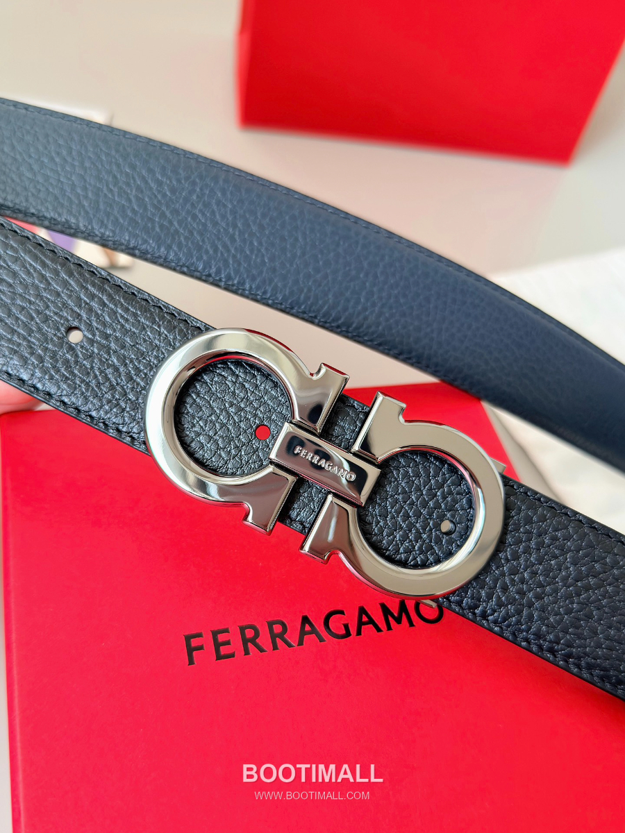 Salvatore Ferragamo Double Gancini Reversible Embossed Calfskin Belt 살바토레 페라가모 더블 간치니 리버서블 엠보 카프스킨 벨트 실버유광 3.5cm 2