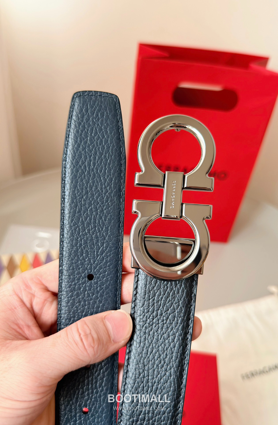 Salvatore Ferragamo Double Gancini Reversible Embossed Calfskin Belt 살바토레 페라가모 더블 간치니 리버서블 엠보 카프스킨 벨트 실버유광 3.5cm 7