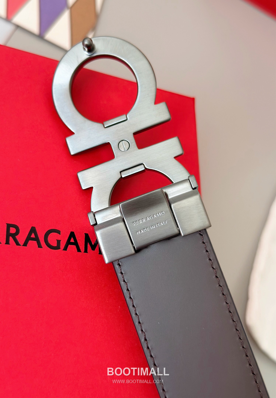 Salvatore Ferragamo Double Gancini Reversible Embossed Calfskin Belt 살바토레 페라가모 더블 간치니 리버서블 엠보 카프스킨 벨트 실버유광 3.5cm 9