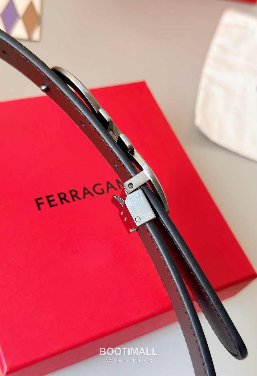 Salvatore Ferragamo Double Gancini Reversible Embossed Calfskin Belt 살바토레 페라가모 더블 간치니 리버서블 엠보 카프스킨 벨트 실버무광 3.5cm 2