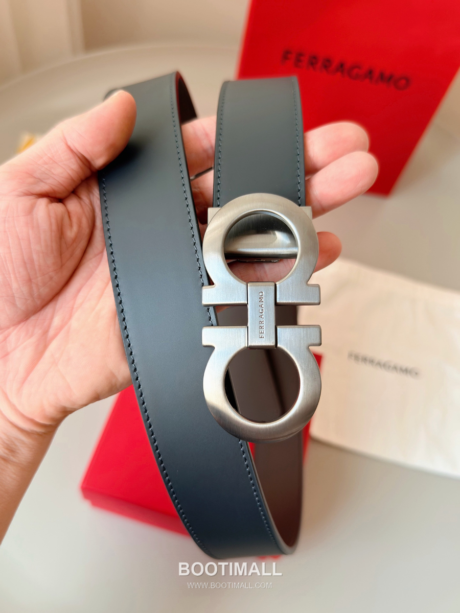 Salvatore Ferragamo Double Gancini Reversible Embossed Calfskin Belt 살바토레 페라가모 더블 간치니 리버서블 엠보 카프스킨 벨트 실버무광 3.5cm 7