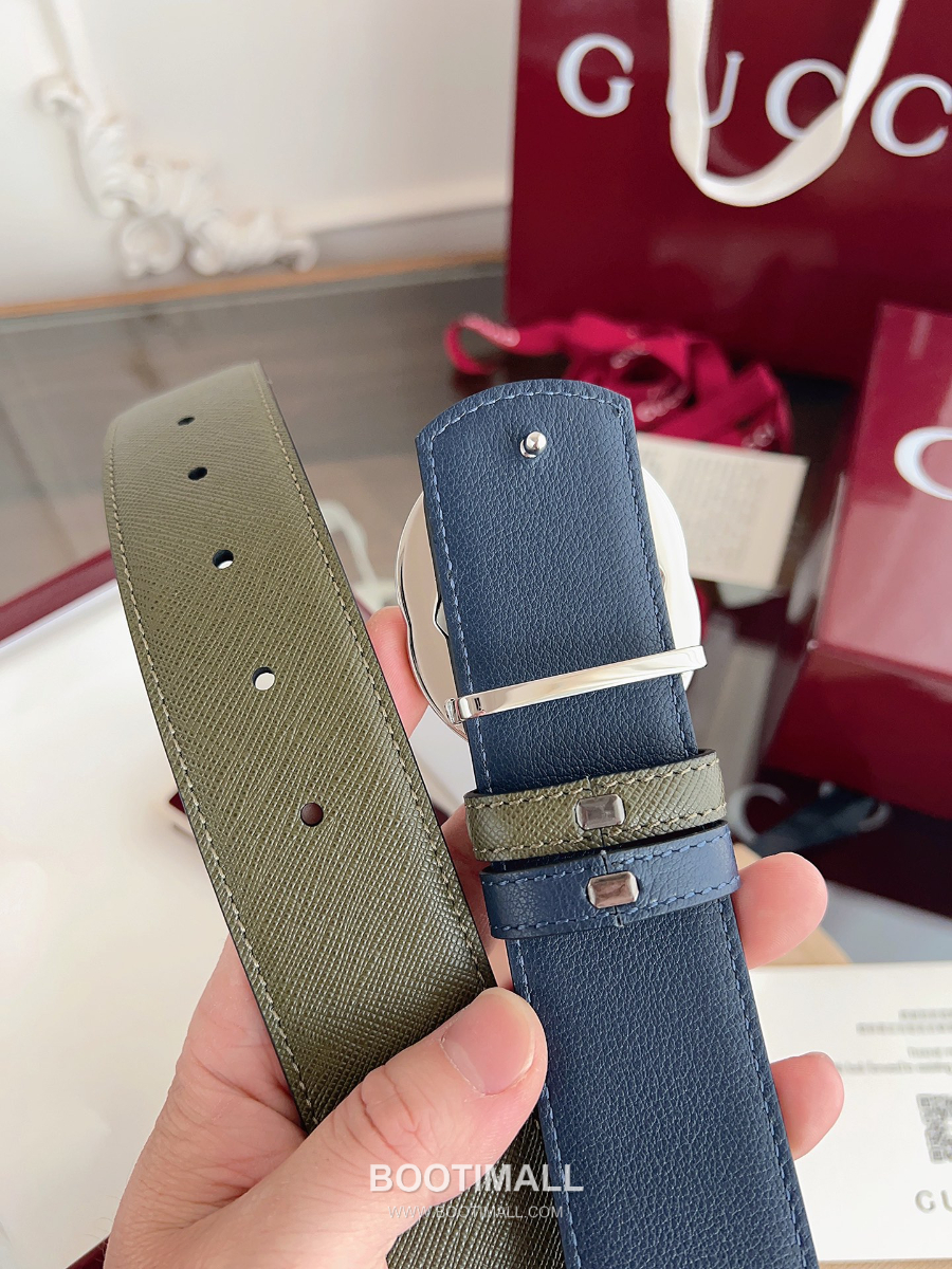 GUCCI Interlocking G Reversible 구찌 인터로킹 G 리버서블 레더 벨트 카키/블루 4cm 6