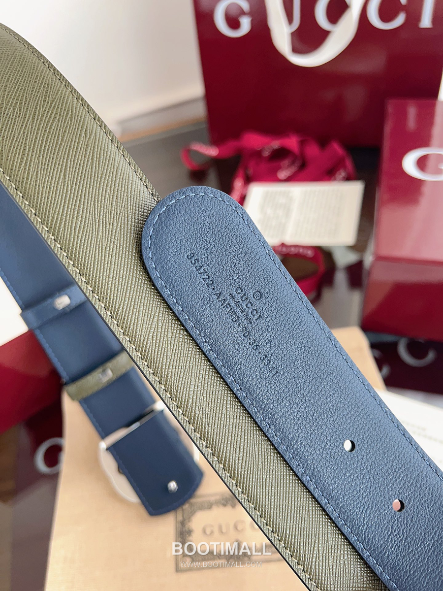 GUCCI Interlocking G Reversible 구찌 인터로킹 G 리버서블 레더 벨트 카키/블루 4cm 7