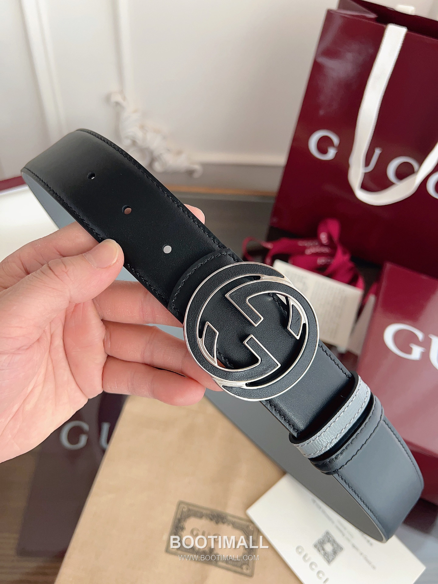 GUCCI Interlocking G Reversible 구찌 인터로킹 G 리버서블 레더 벨트 블랙/그레이 4cm 4
