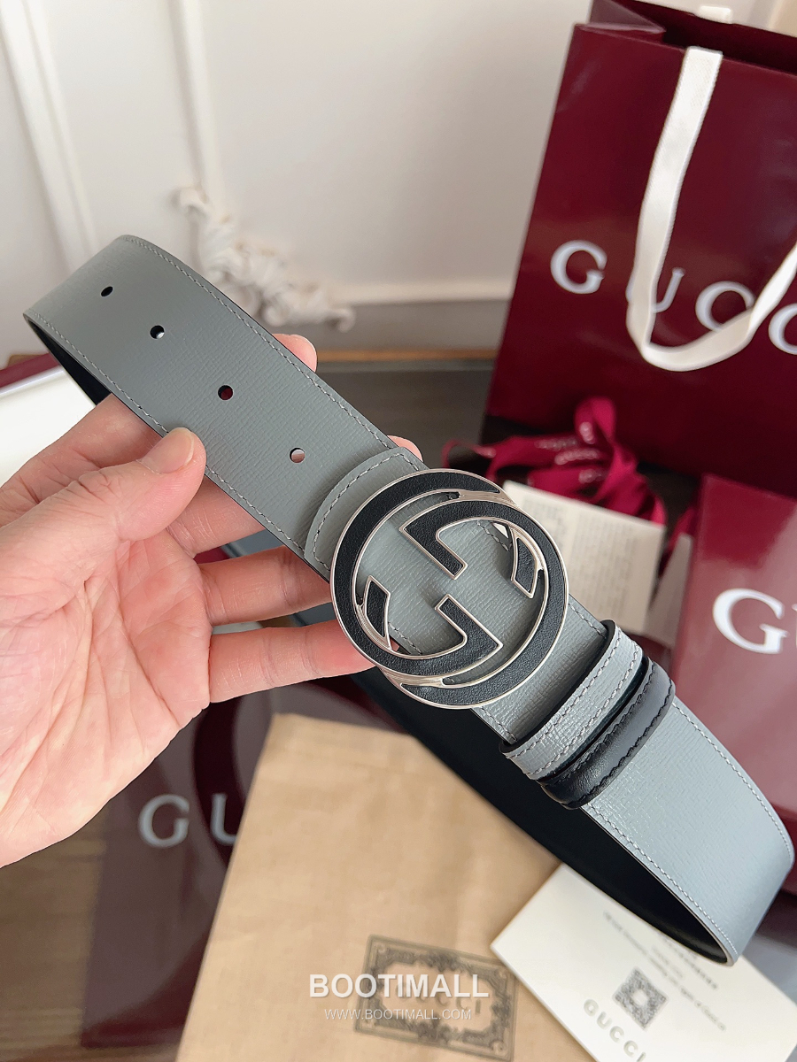 GUCCI Interlocking G Reversible 구찌 인터로킹 G 리버서블 레더 벨트 블랙/그레이 4cm 5