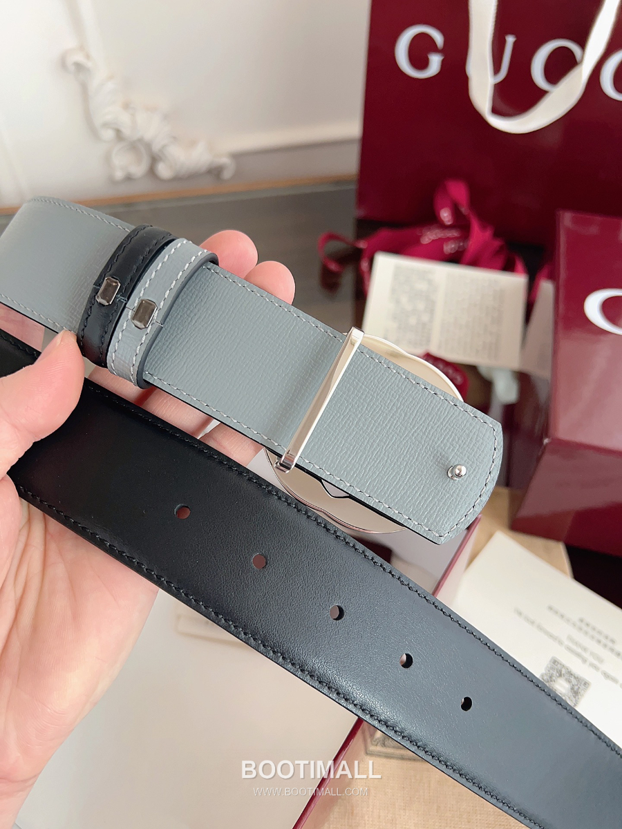 GUCCI Interlocking G Reversible 구찌 인터로킹 G 리버서블 레더 벨트 블랙/그레이 4cm 6