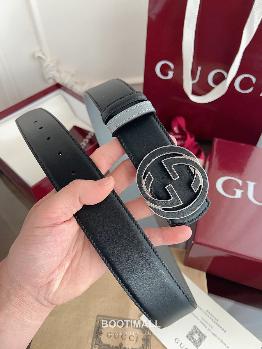 GUCCI Interlocking G Reversible 구찌 인터로킹 G 리버서블 레더 벨트 블랙/그레이 4cm 8