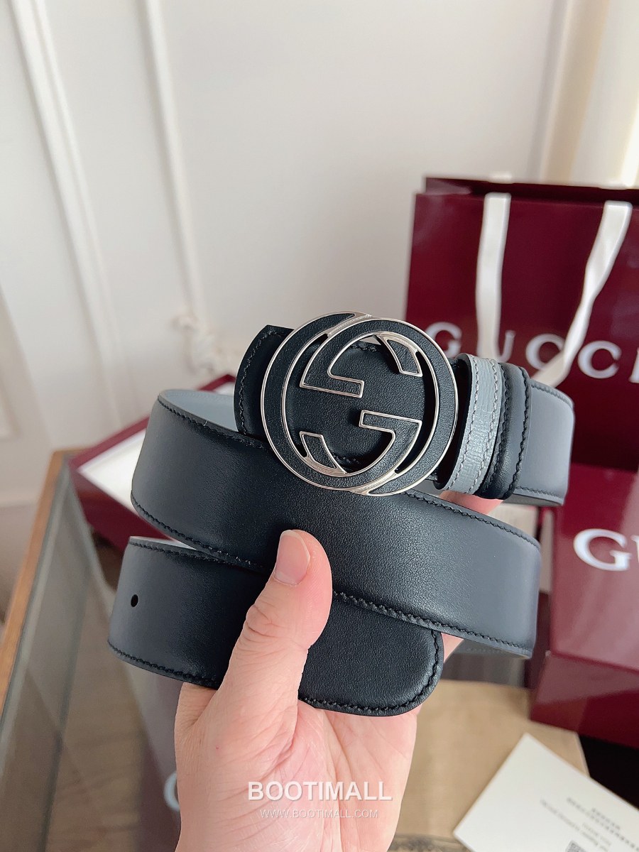 GUCCI Interlocking G Reversible 구찌 인터로킹 G 리버서블 레더 벨트 블랙/그레이 4cm 9