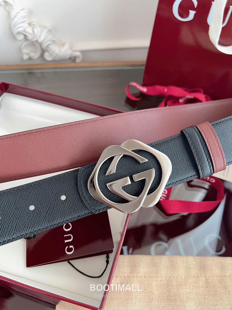 GUCCI Interlocking G Reversible 구찌 인터로킹 G 리버서블 레더 벨트 블랙/버건디 4cm 2