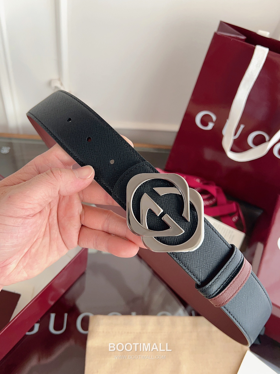 GUCCI Interlocking G Reversible 구찌 인터로킹 G 리버서블 레더 벨트 블랙/버건디 4cm 4