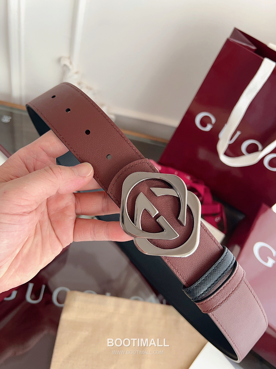 GUCCI Interlocking G Reversible 구찌 인터로킹 G 리버서블 레더 벨트 블랙/버건디 4cm 5