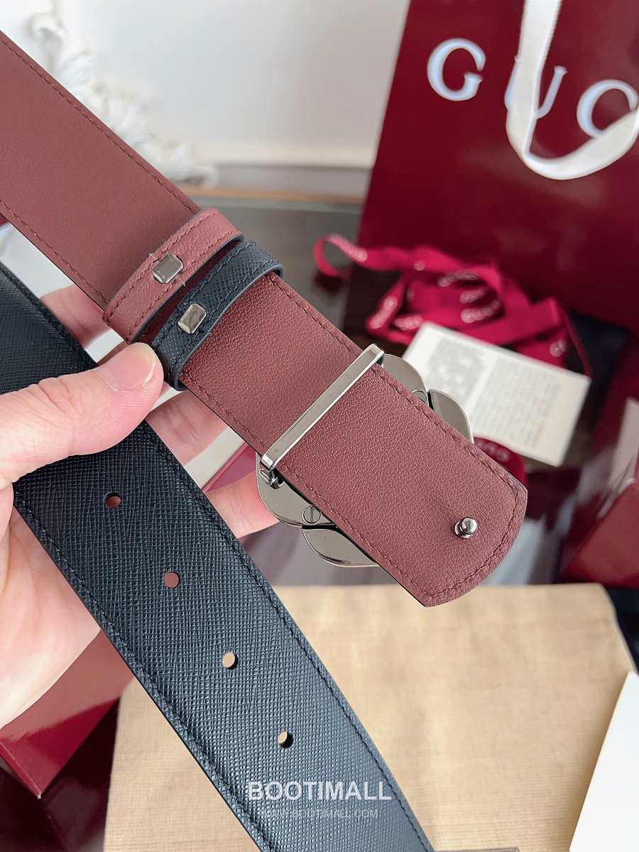 GUCCI Interlocking G Reversible 구찌 인터로킹 G 리버서블 레더 벨트 블랙/버건디 4cm 6