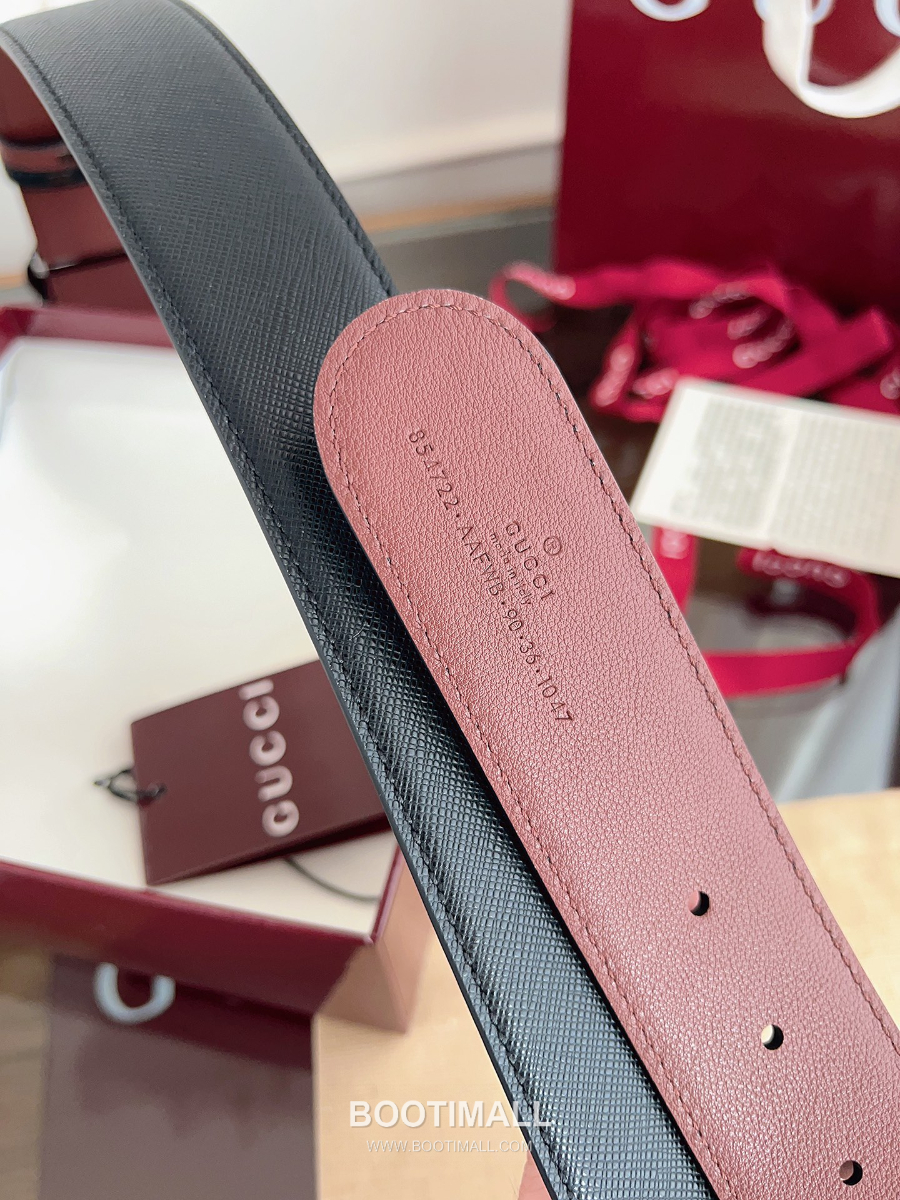 GUCCI Interlocking G Reversible 구찌 인터로킹 G 리버서블 레더 벨트 블랙/버건디 4cm 7