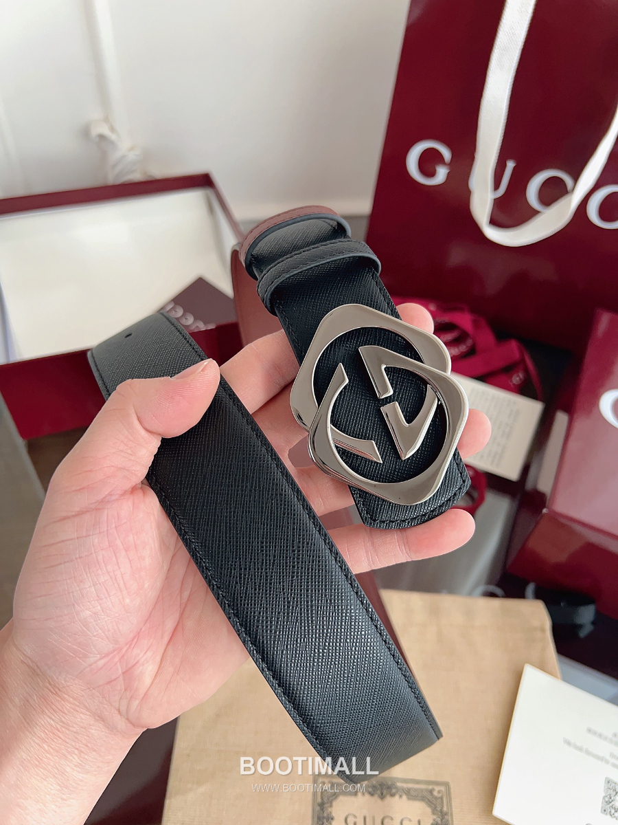 GUCCI Interlocking G Reversible 구찌 인터로킹 G 리버서블 레더 벨트 블랙/버건디 4cm 8