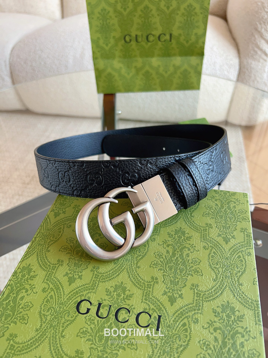 GUCCI Interlocking G Reversible GG Embossed Leather Belt 37mm 구찌 인터로킹 G 리버서블 GG 엠보 레더 벨트 3.7cm 6