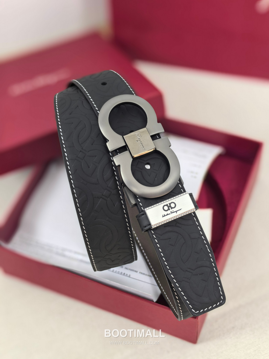 [품절]Salvatore Ferragamo Double Gancini Reversible Embossed Calfskin Belt 살바토레 페라가모 더블 간치니 리버서블 엠보 카프스킨 벨트 3.5cm 2