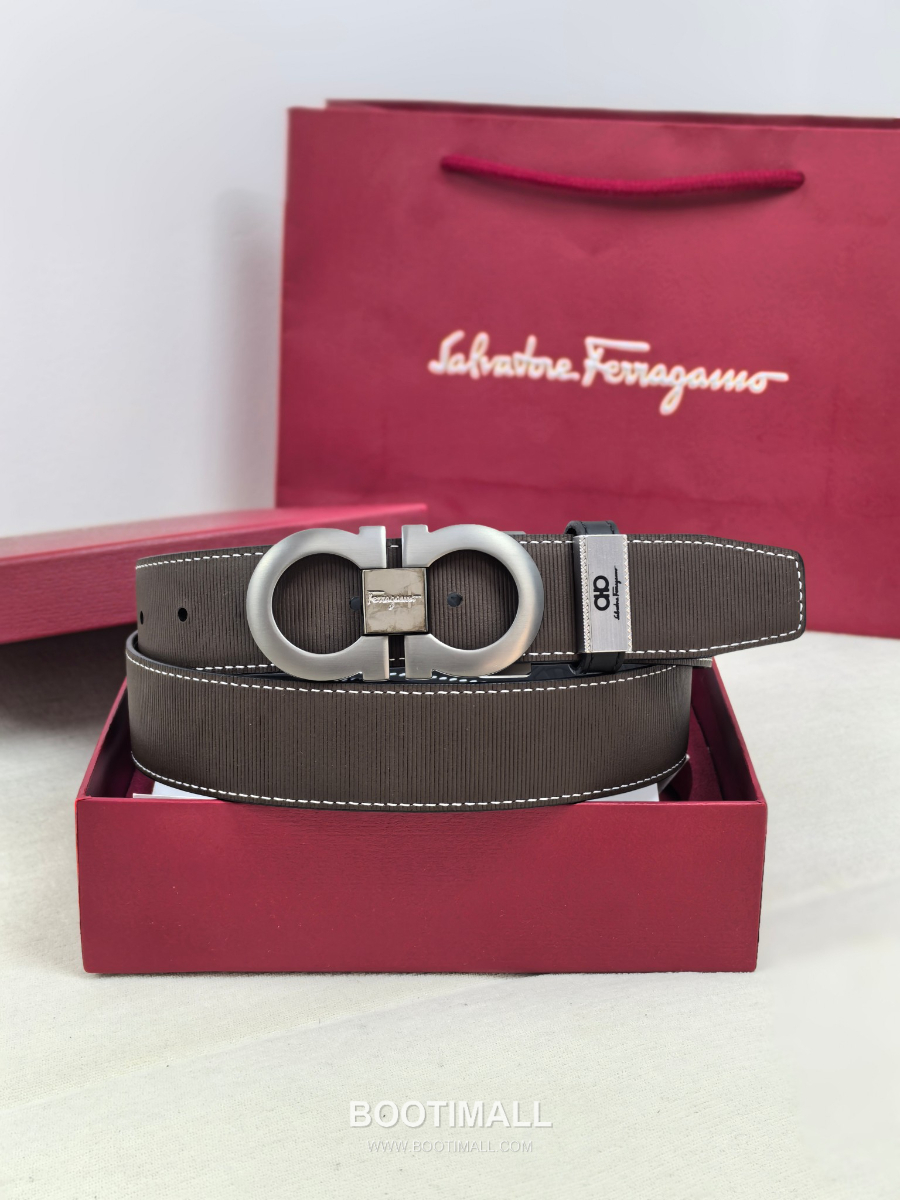 [품절]Salvatore Ferragamo Double Gancini Reversible Embossed Calfskin Belt 살바토레 페라가모 더블 간치니 리버서블 엠보 카프스킨 벨트 3.5cm 8