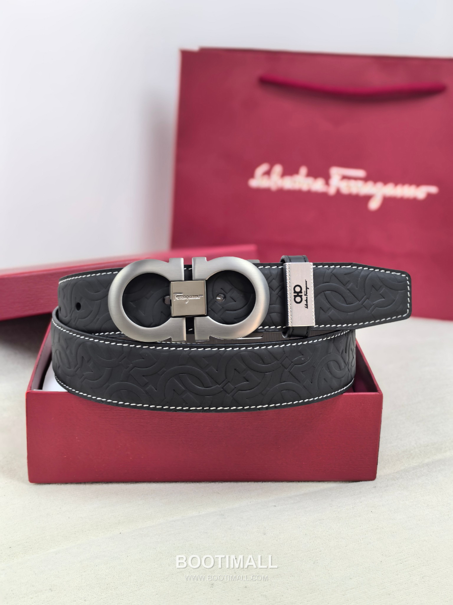 [품절]Salvatore Ferragamo Double Gancini Reversible Embossed Calfskin Belt 살바토레 페라가모 더블 간치니 리버서블 엠보 카프스킨 벨트 3.5cm 9