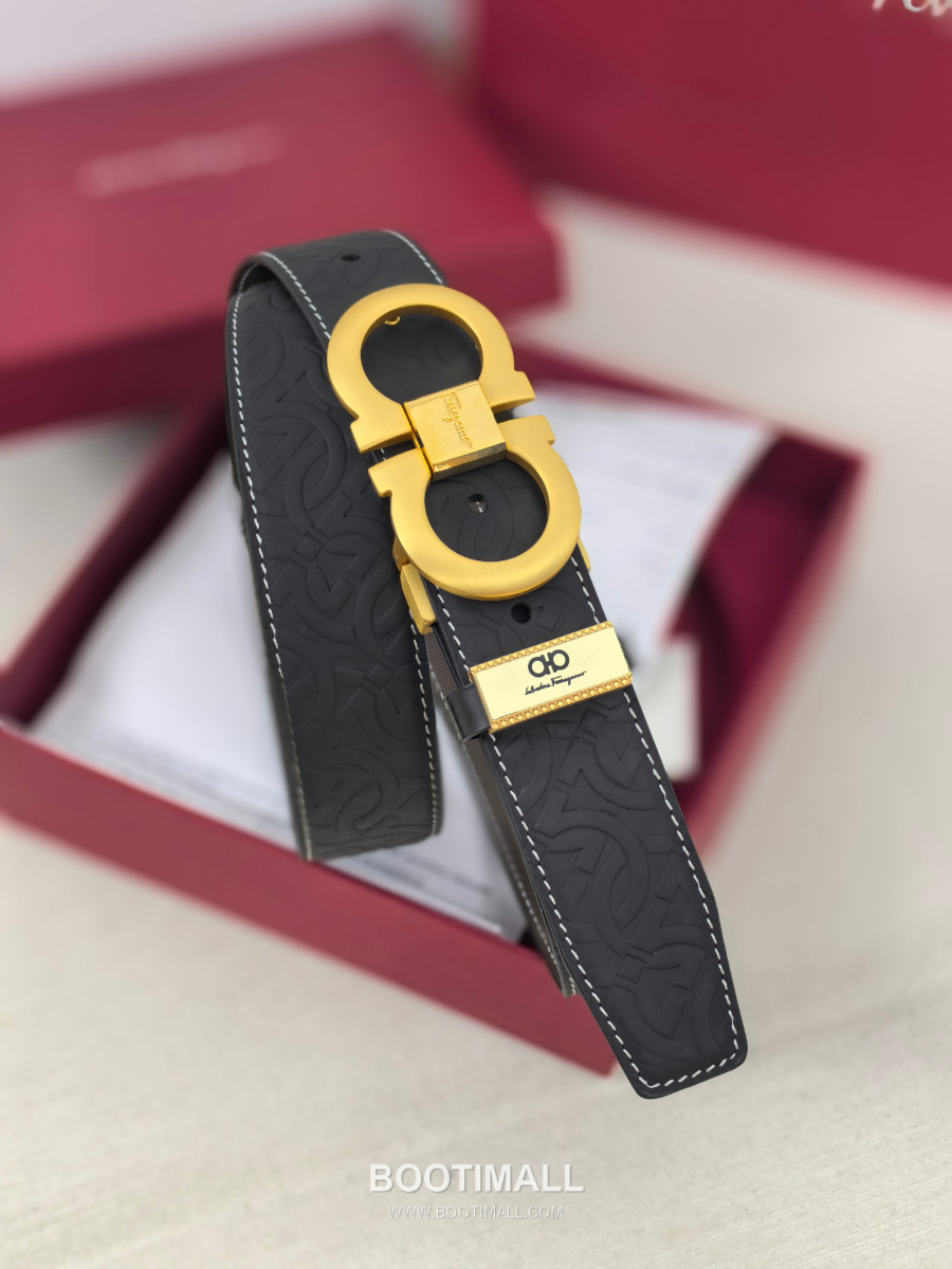 Salvatore Ferragamo Double Gancini Reversible Embossed Calfskin Belt 살바토레 페라가모 더블 간치니 리버서블 엠보 카프스킨 벨트 금장 3.5cm 2