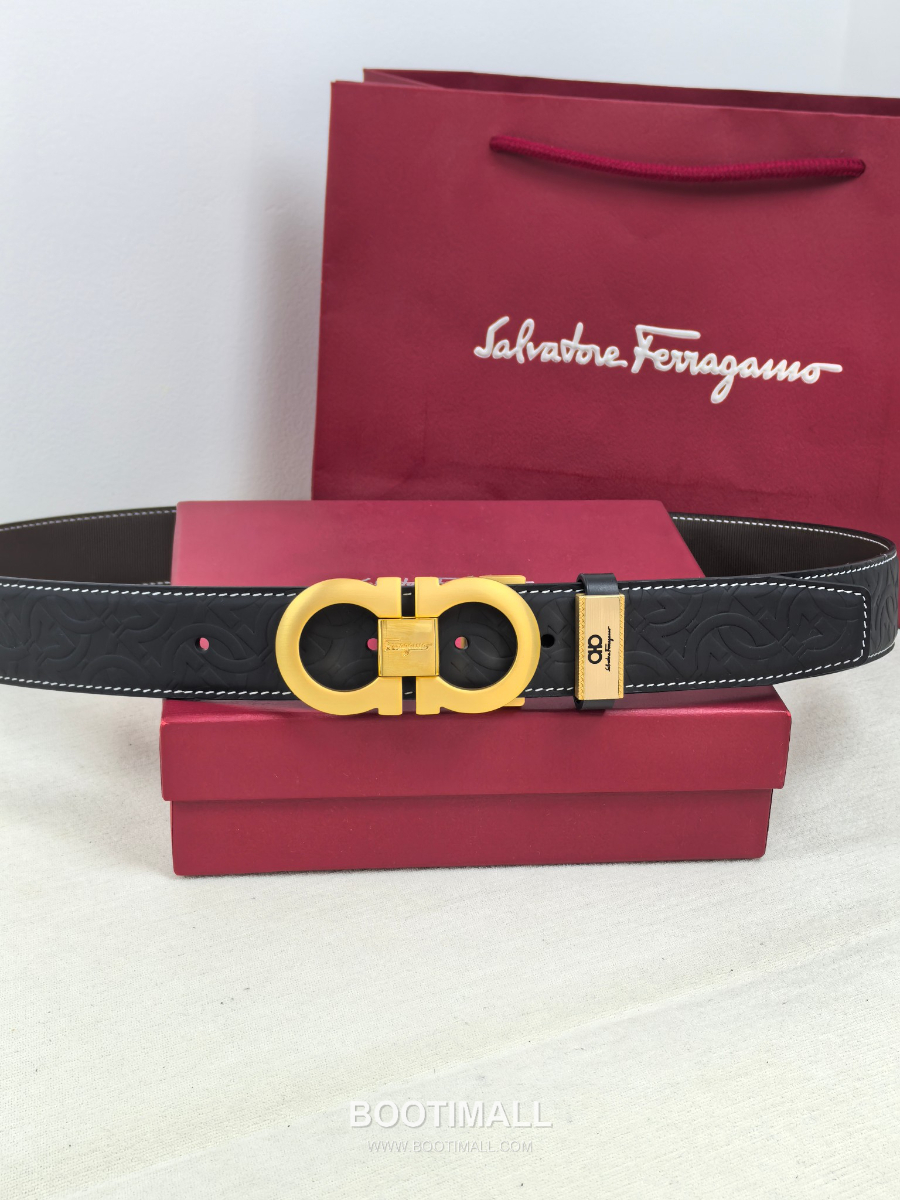 Salvatore Ferragamo Double Gancini Reversible Embossed Calfskin Belt 살바토레 페라가모 더블 간치니 리버서블 엠보 카프스킨 벨트 금장 3.5cm 5