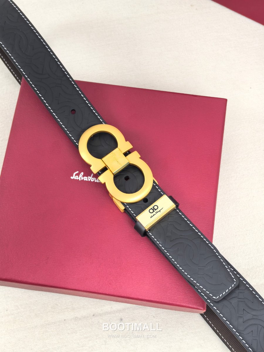 Salvatore Ferragamo Double Gancini Reversible Embossed Calfskin Belt 살바토레 페라가모 더블 간치니 리버서블 엠보 카프스킨 벨트 금장 3.5cm 6