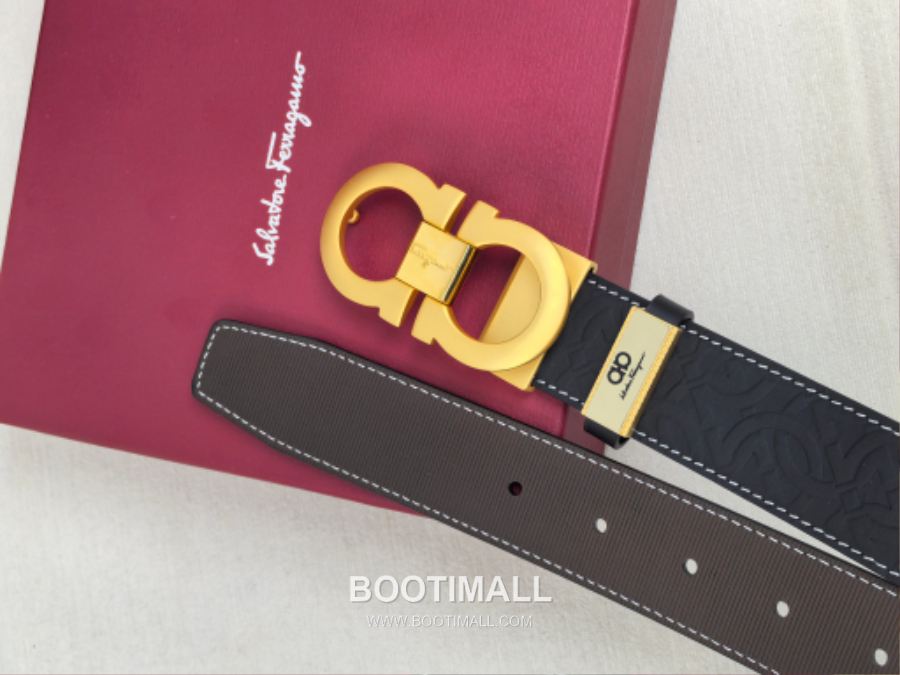 Salvatore Ferragamo Double Gancini Reversible Embossed Calfskin Belt 살바토레 페라가모 더블 간치니 리버서블 엠보 카프스킨 벨트 금장 3.5cm 7