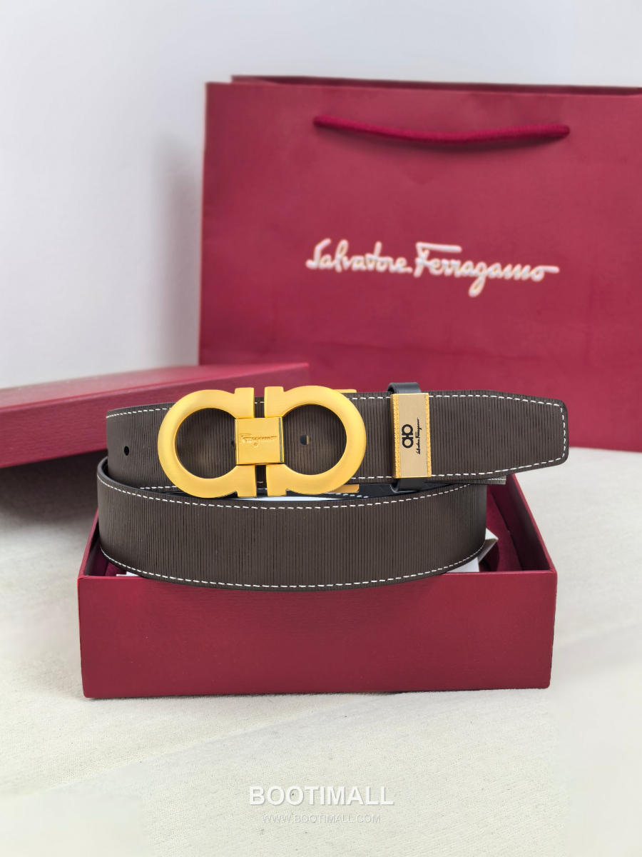 Salvatore Ferragamo Double Gancini Reversible Embossed Calfskin Belt 살바토레 페라가모 더블 간치니 리버서블 엠보 카프스킨 벨트 금장 3.5cm 8