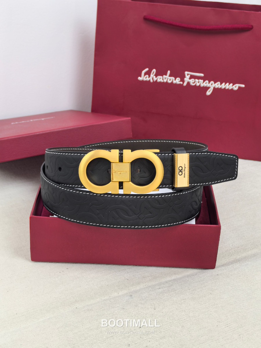 Salvatore Ferragamo Double Gancini Reversible Embossed Calfskin Belt 살바토레 페라가모 더블 간치니 리버서블 엠보 카프스킨 벨트 금장 3.5cm 9