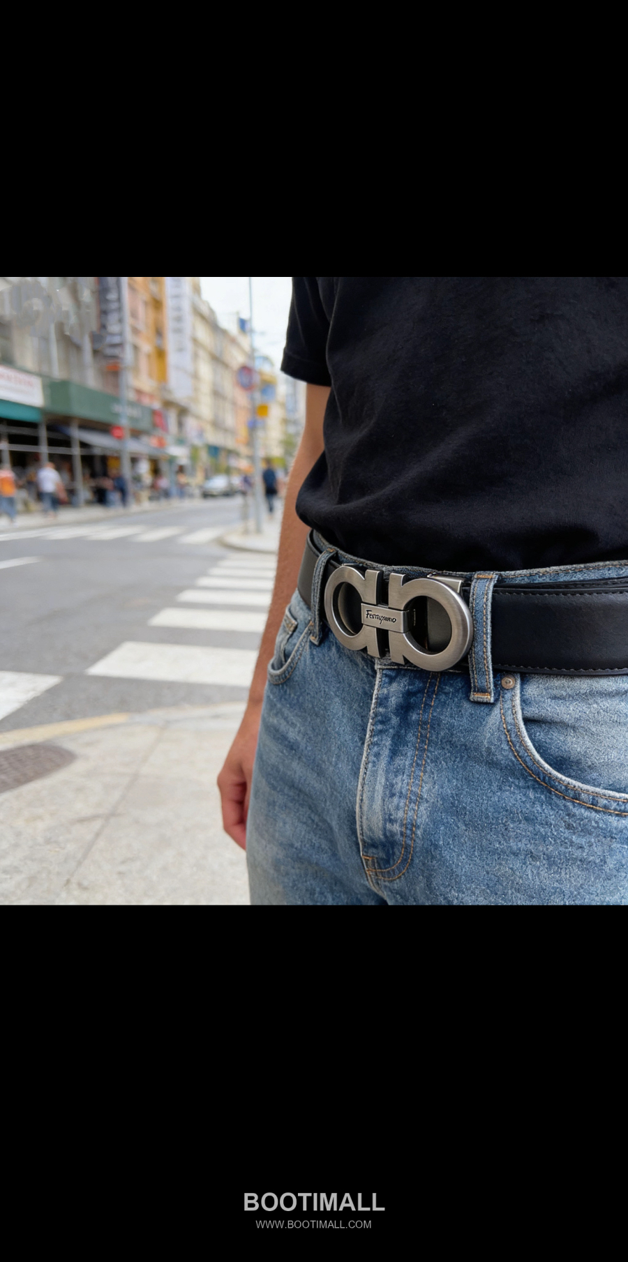 Salvatore Ferragamo Double Gancini Reversible Embossed Calfskin Belt 살바토레 페라가모 더블 간치니 리버서블 엠보 카프스킨 벨트 블랙/오크브라운 은장 3.5cm 1