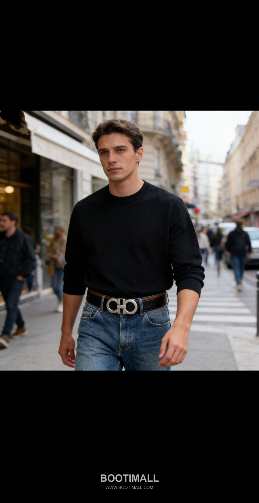 Salvatore Ferragamo Double Gancini Reversible Embossed Calfskin Belt 살바토레 페라가모 더블 간치니 리버서블 엠보 카프스킨 벨트 블랙/오크브라운 아이스은장 3.5cm 1